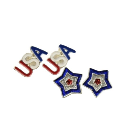 Claires USA Star Hoop and Stud Earrings Set 3 Pairs Patriotic - Picture 2 of 5